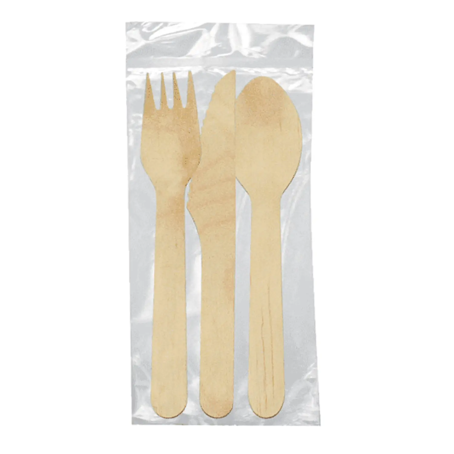 Set 3/1 forchetta, coltello, cucchiaio wood 'makan'  16 cm naturale legno (100 unità)