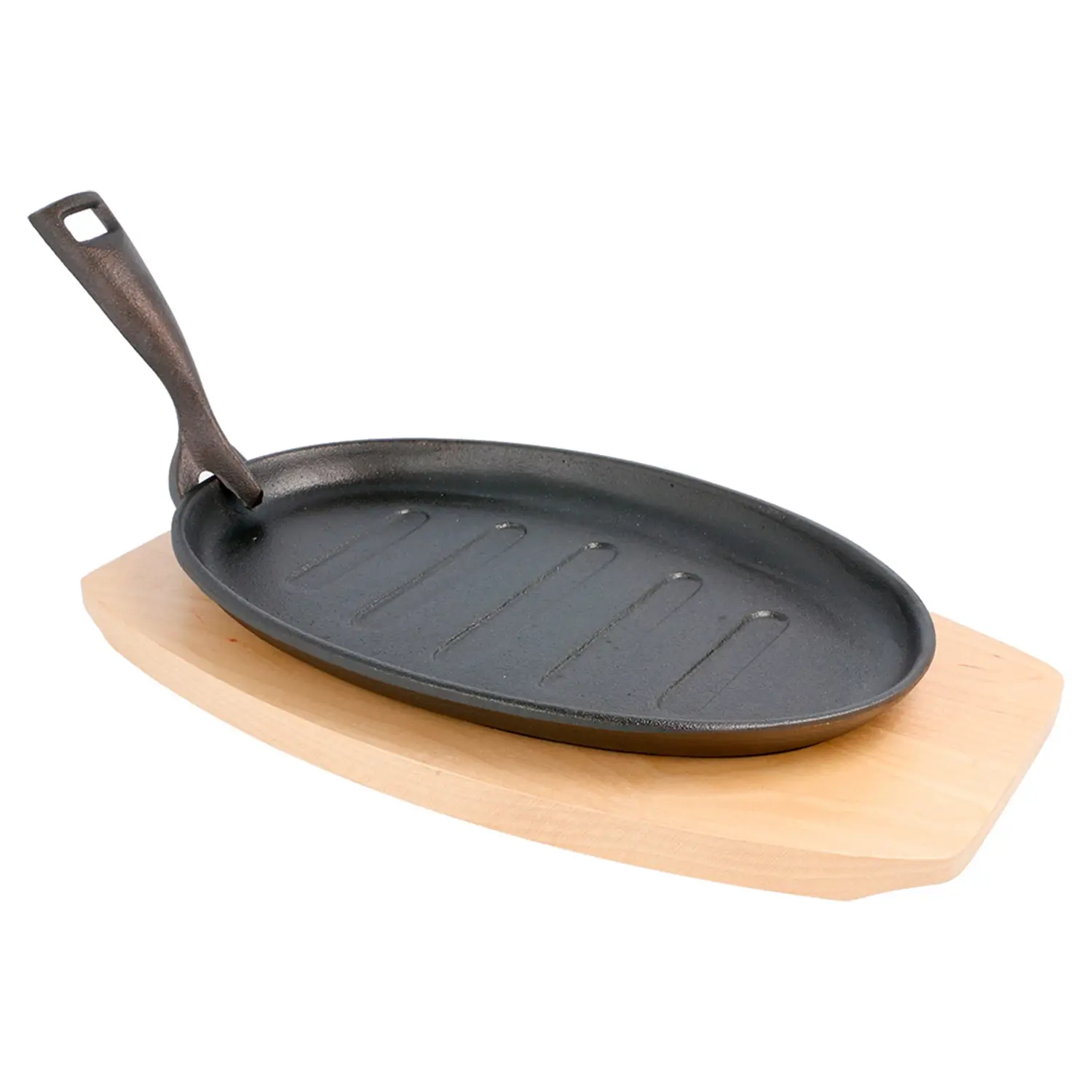 Piatto contadino ovale + base di legno   27x18x2 cm nero ferro (8 unità)