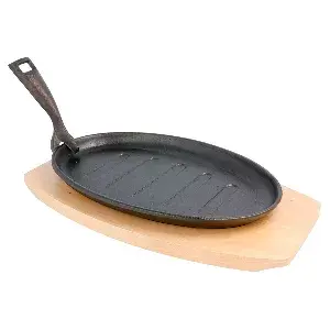 Piatto contadino ovale + base di legno   27x18x2 cm nero ferro (8 unità)