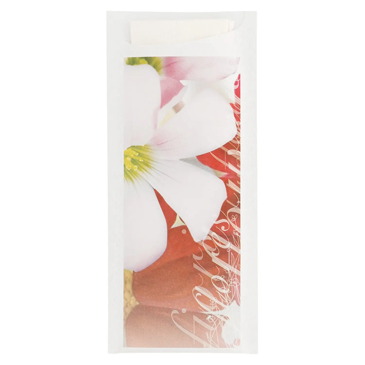 Buste portaposate + tovagliolo just in time 'flowers' 90 + 10pe g/m2 8,5x19,5 cm bianco airlaid (250 unità)