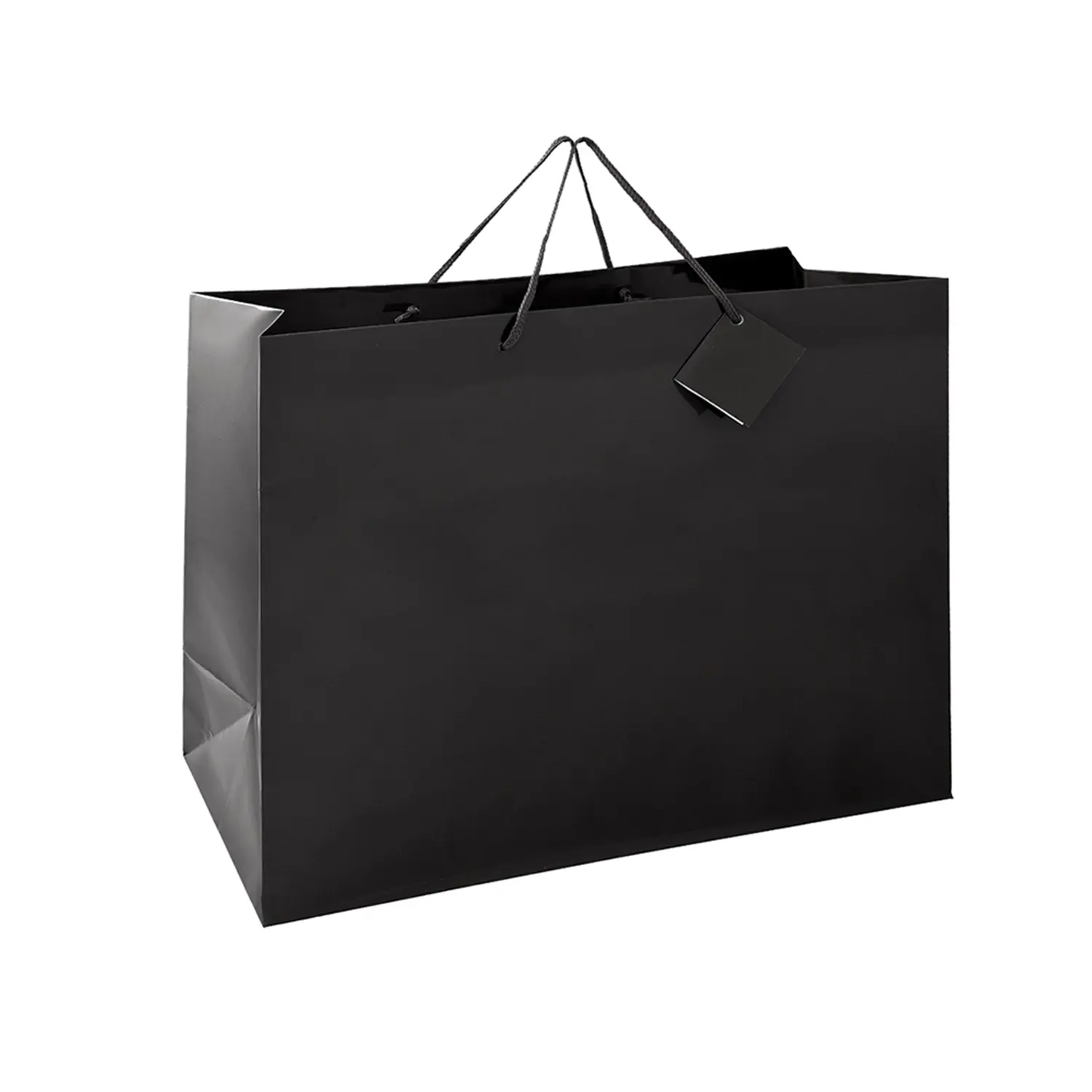 Sacchetti con manici in corda  150 g/m2 40+15x32 cm nero cellulosa (100 unità)