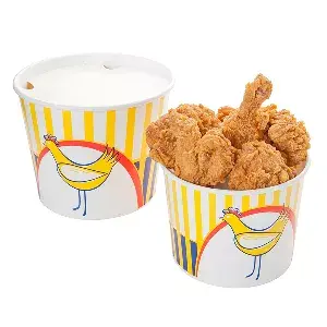 Cubos pollo + tapas  2550 ml 15pe + 380 + 18pe g/m2 ø 18,9/14,7x14,5 cm blanco cartón (300 unid.)