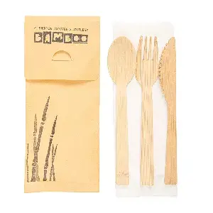 Set 4/1 cubiertos+servilleta bamboo  17 cm natural bambú (50 unid.)
