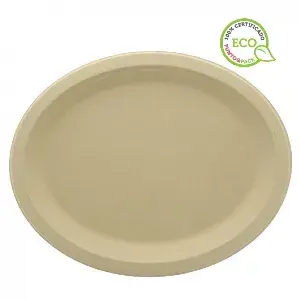 50 unidades. Prato ovalado de fibra de cana cor kraft (32x26cm) | Ref: 181UP030C