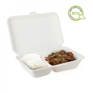 50 Uds. Envases de fibra blancos con tapa y 2 divisiones (1000cc) | Ref: 181WHUB002C