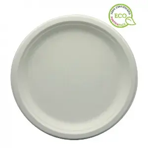 50 unidades. Pratos de cana-de-açúcar brancos (26Ø) | Ref: 181WHUP005C