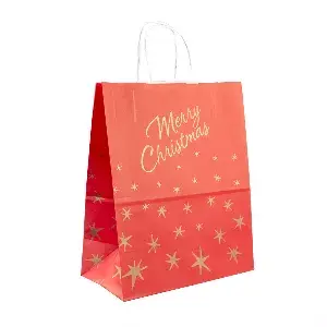 Sacchetti sos con manici 'merry christmas' 80 gr/m2 20+10x29 cm rosso cellulosa (250 unità)