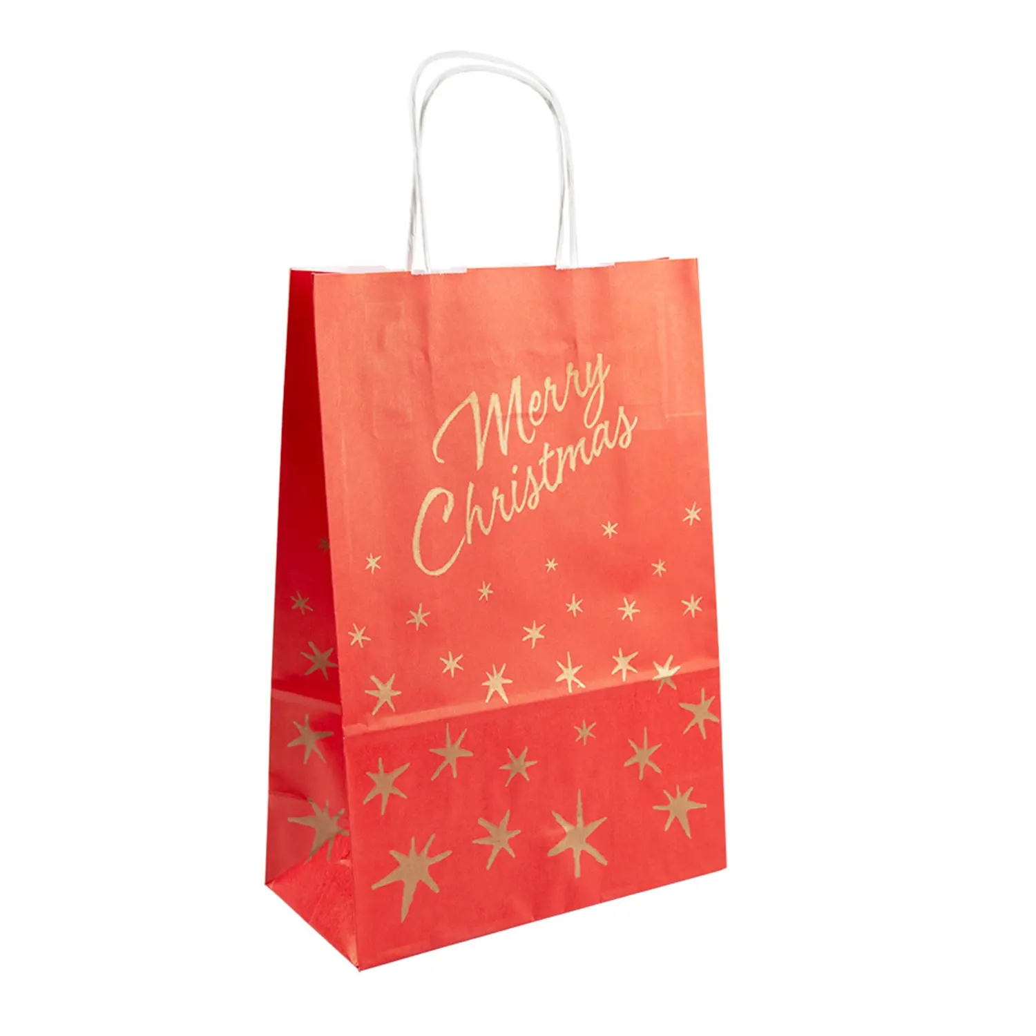 Sacchetti sos con manici 'merry christmas' 80 gr/m2 26+14x32 cm rosso cellulosa (250 unità)