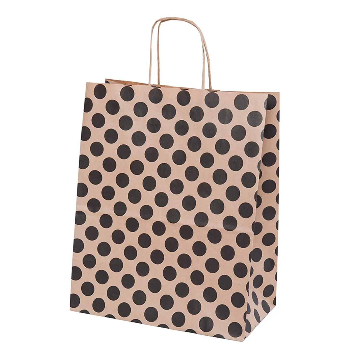 Sacchetti sos con manici 'polka dots' 80 g/m2 26+14x32 cm naturale kraft (250 unità)
