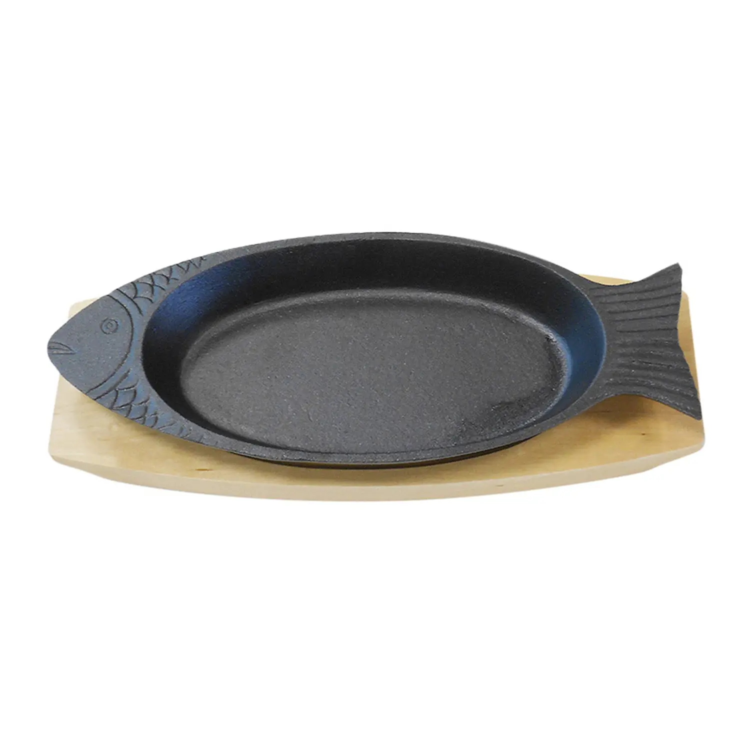 Piatto pesce + base di legno   48x19,5 cm nero ferro (6 unità)