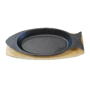 Prato peixe + base em madeira   48x19,5 cm preto ferro (6 unidade)