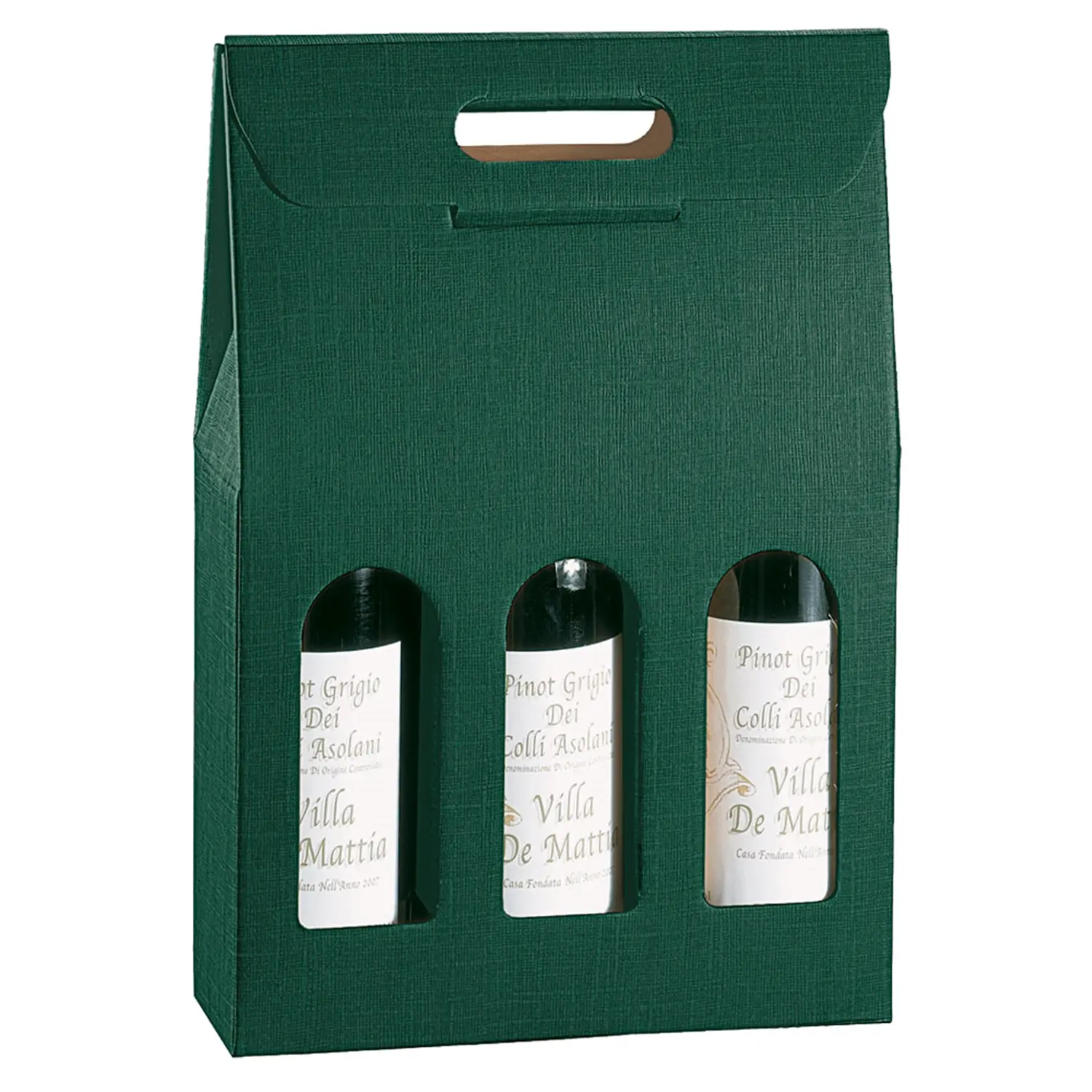 30 u. scatole 3 bottiglie  27x9x38,5 cm verde cartone (1 unità)