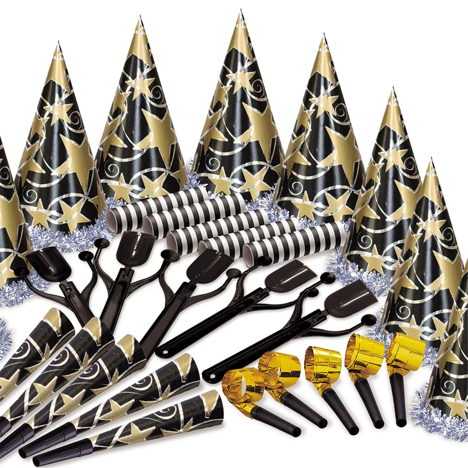 Assortito cotillon olografici 10 persone   nero/oro (1 unità)