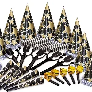 Assortito cotillon olografici 10 persone   nero/oro (1 unità)