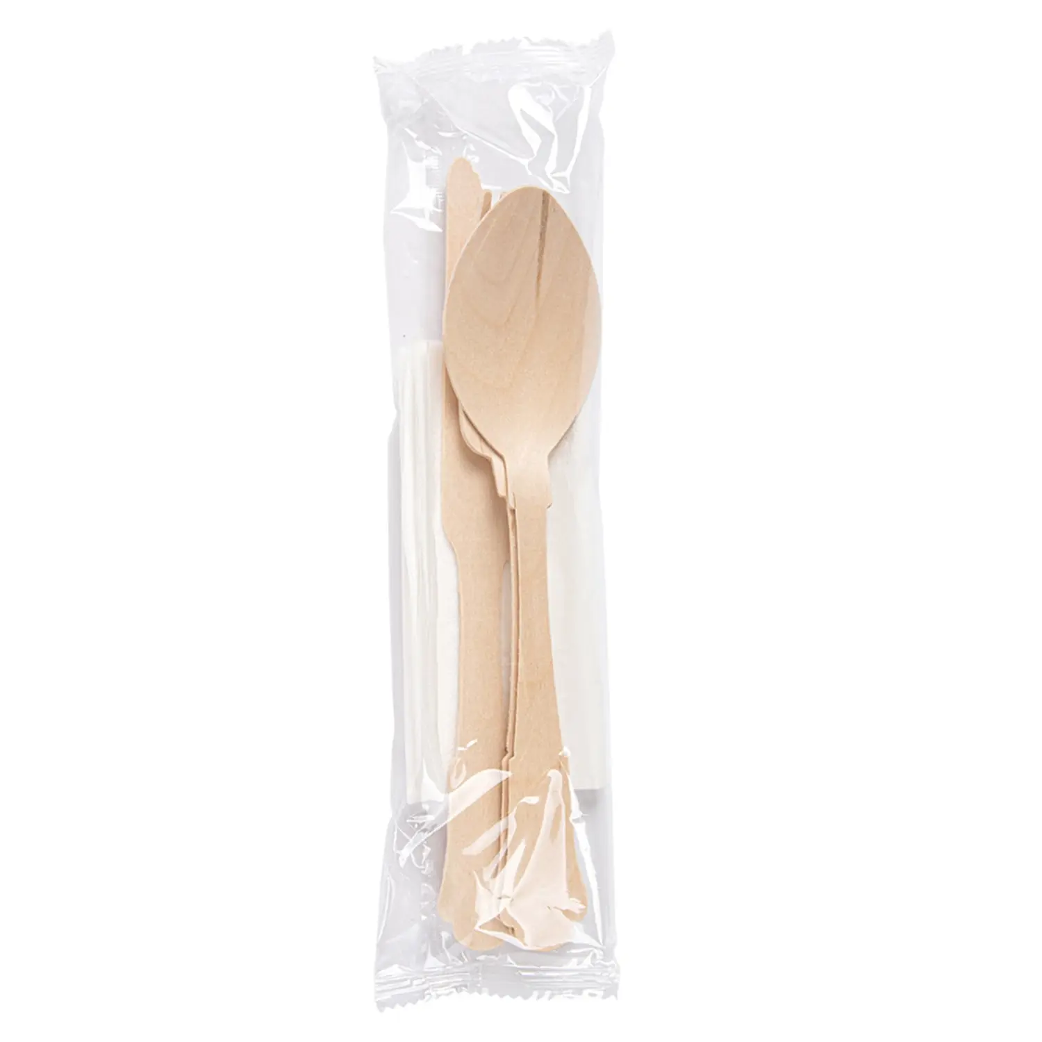Set 4/1 posate + tovagliolo wood 'classic'  20 cm naturale legno (100 unità)