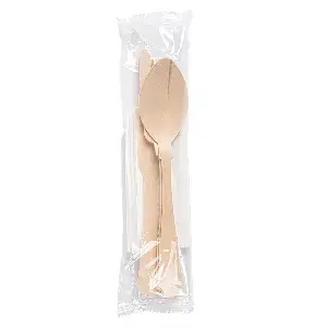 Set 4/1 posate + tovagliolo wood 'classic'  20 cm naturale legno (100 unità)