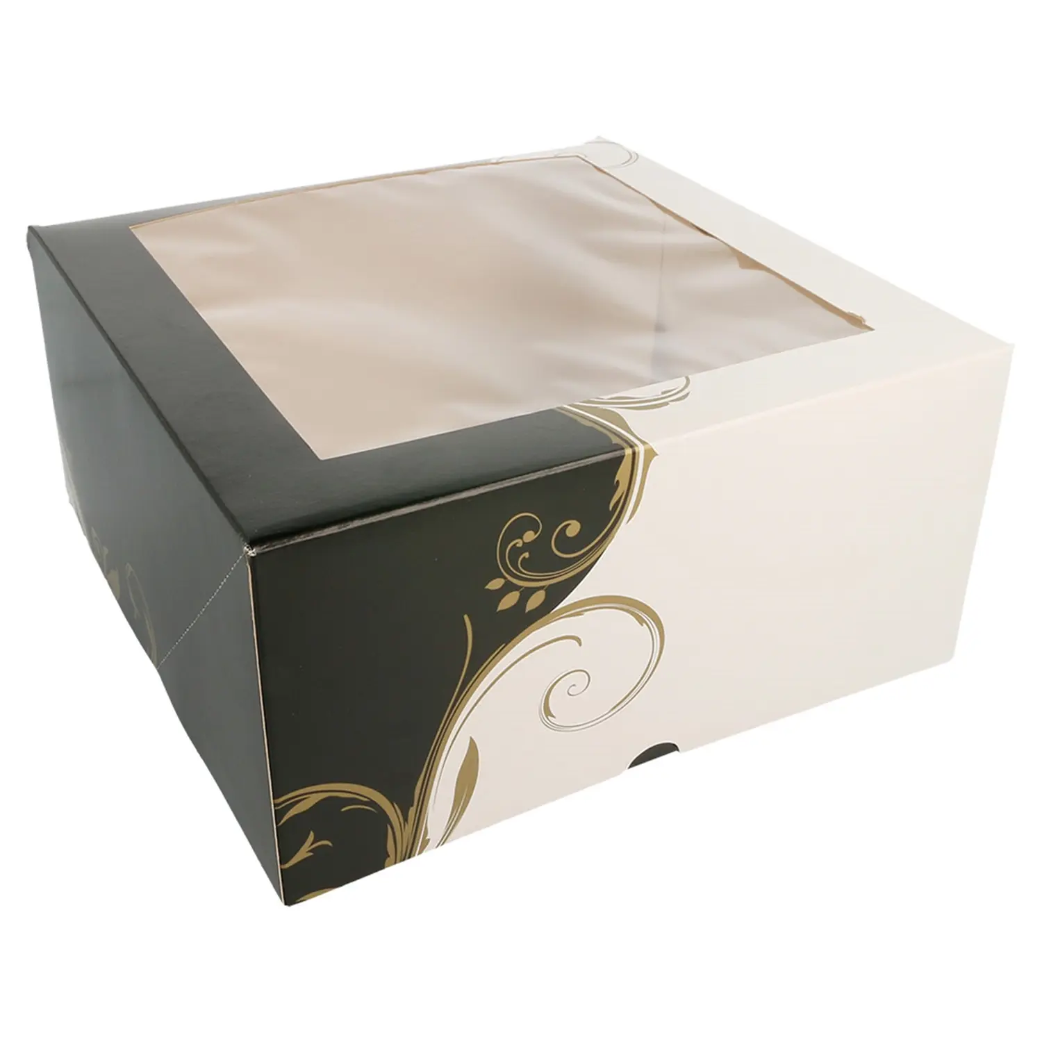 Caixa para pastelaria com janela thepack 'classic'  24x24x12 cm branco cartão nano-micro+opp (100 unidade)