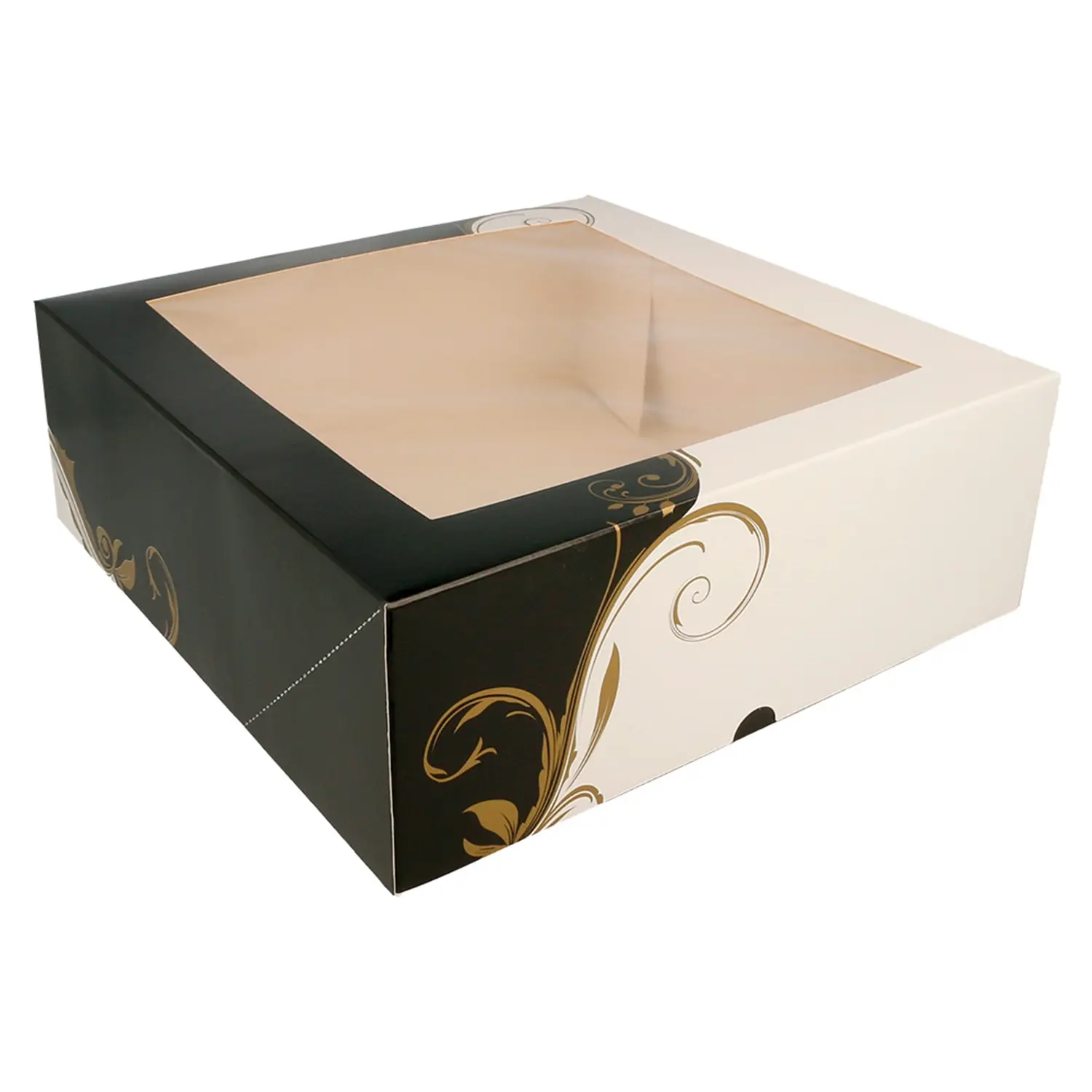 Caixa para pastelaria com janela thepack 'classic'  28x28x10 cm branco cartão nano-micro+opp (100 unidade)