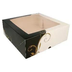 Caixa para pastelaria com janela thepack 'classic'  28x28x10 cm branco cartão nano-micro+opp (50 unidade)