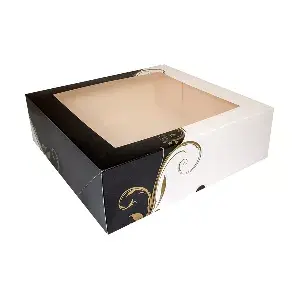 Caixa para pastelaria com janela thepack 'classic'  32x32x10 cm branco cartão nano-micro+opp (50 unidade)