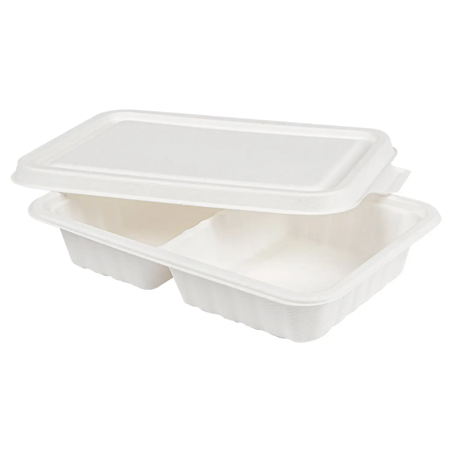 Vassoi 2 scomparti + coperchio bionic 800 ml 23,3x14,6x6 cm bianco bagassa (400 unità)