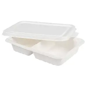 Vassoi 2 scomparti + coperchio bionic 800 ml 23,3x14,6x6 cm bianco bagassa (400 unità)