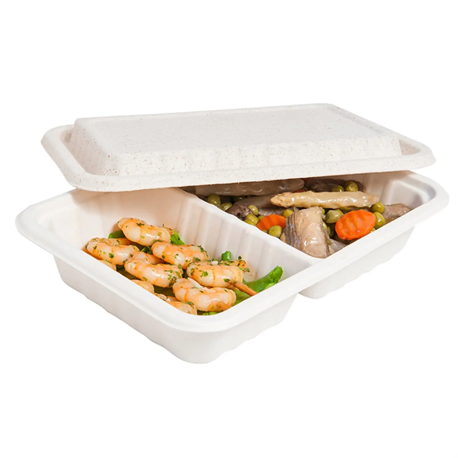 Vassoi 2 scomparti + coperchio bionic 800 ml 23,3x14,6x6 cm naturale bagassa (400 unità)
