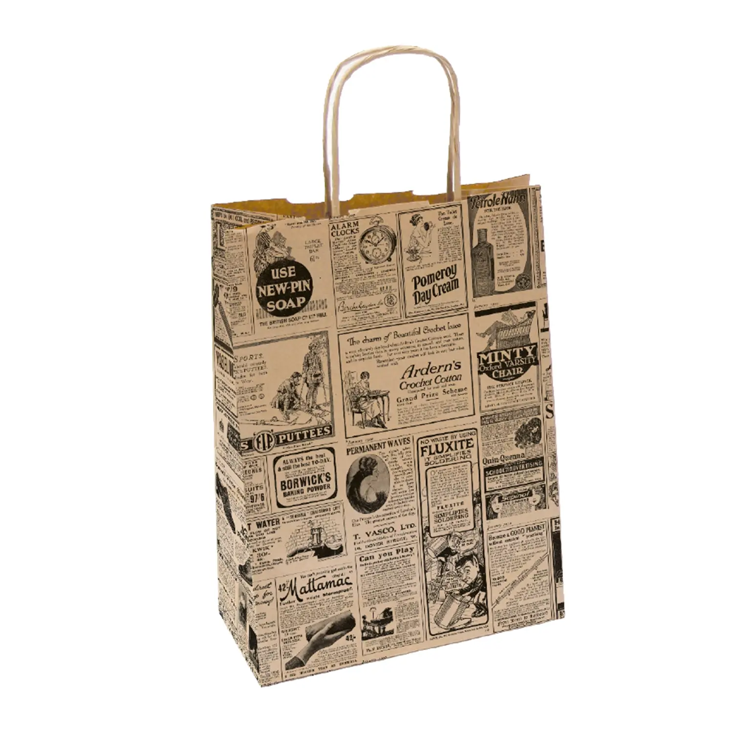 Sacchetti sos con manici 'times' 80 g/m2 20+10x29 cm naturale kraft (250 unità)
