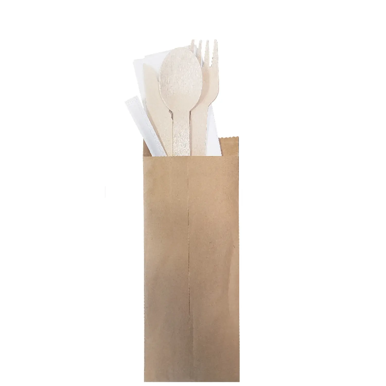 Set 5/1 posate + tovagliolo + stuzzicadenti wood 'makan'  16 cm naturale legno (200 unità)