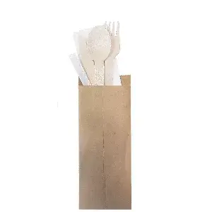 Set 5/1 posate + tovagliolo + stuzzicadenti wood 'makan'  16 cm naturale legno (200 unità)