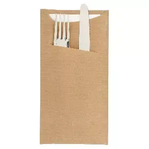 Bolsas cubiertos + servilleta just in time  80 + 10 pe g/m2 11,2x22,5 cm natural kraft verjurado (400 unid.)