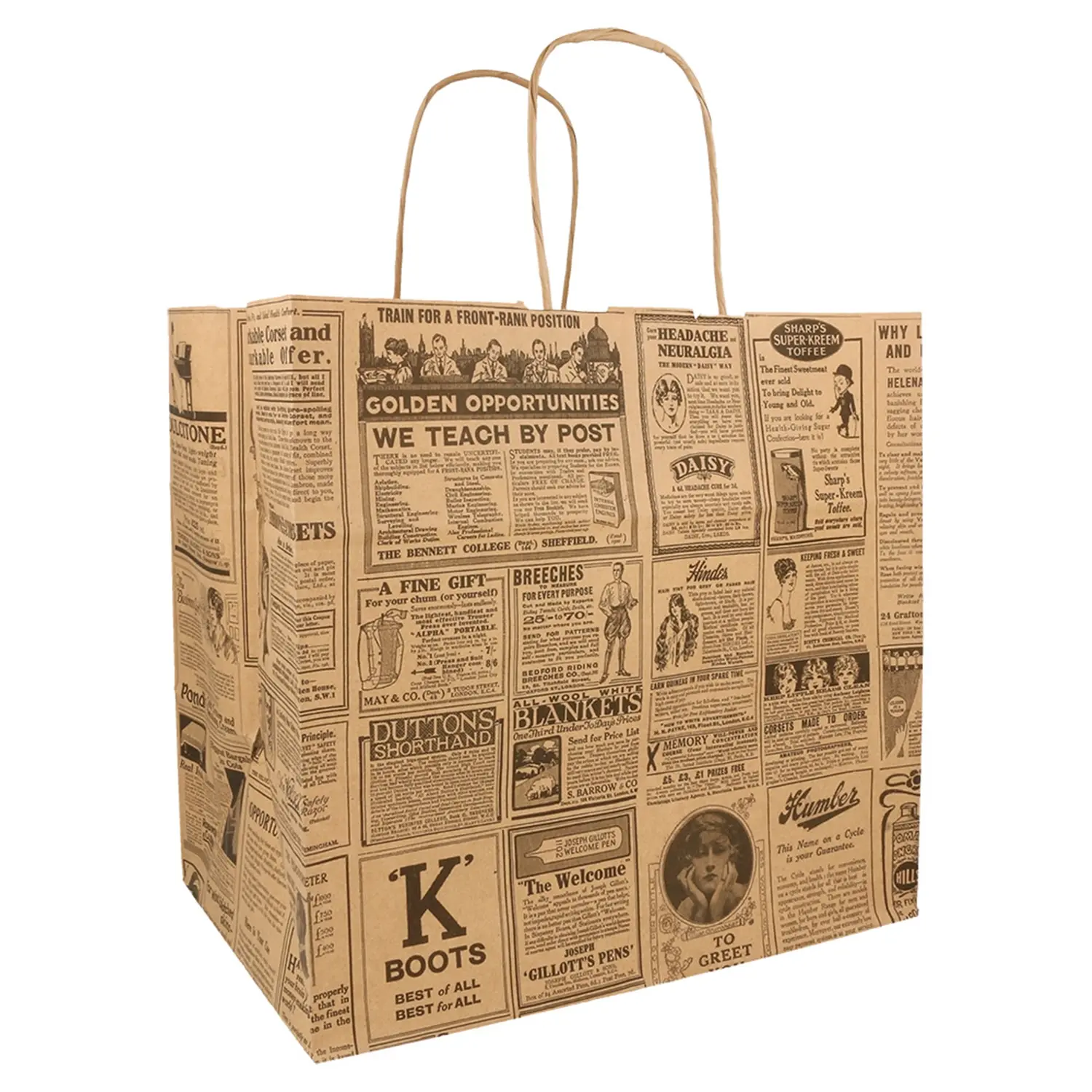 Sacchetti con manici "traiteur" 'times' 80 g/m2 26+17x24 cm naturale kraft (250 unità)