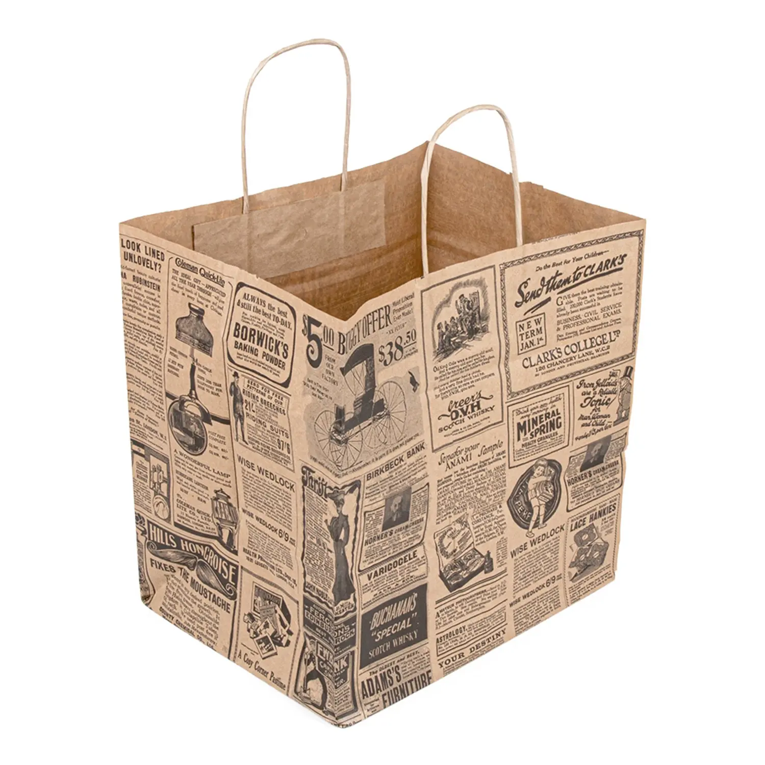 Sacos com asas "gourmet" 'times' 90 g/m2 26+20x27 cm natural kraft (250 unidade)