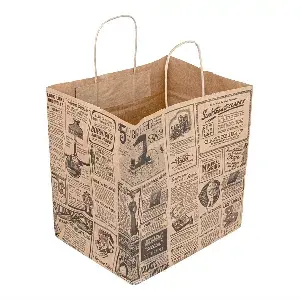 Sacchetti con manici "traiteur" 'times' 90 g/m2 26+20x27 cm naturale kraft (250 unità)