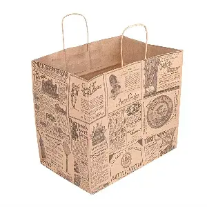 Sacchetti con manici "traiteur" 'times' 90 g/m2 32+21x28,5 cm naturale kraft (250 unità)