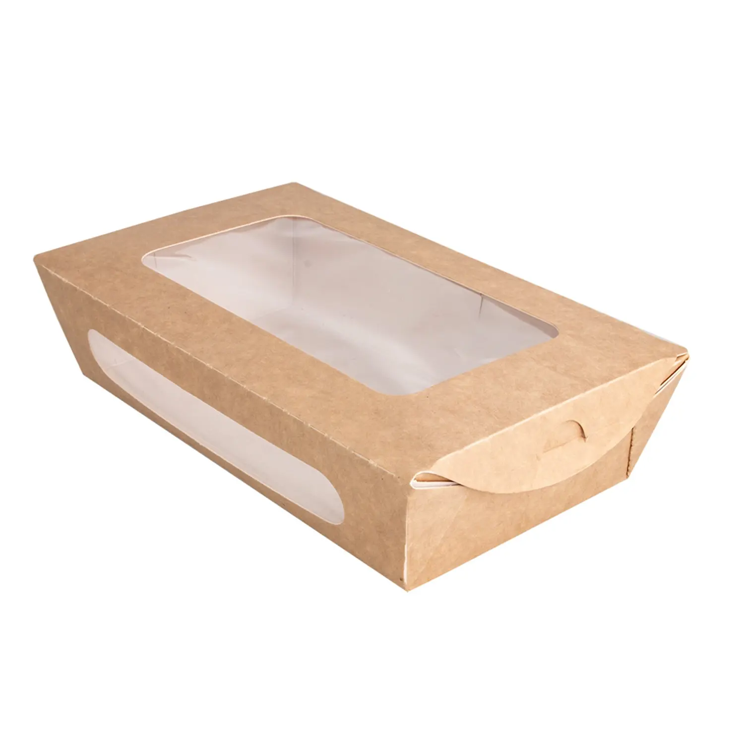 Scatole per insalata con finestra  900 ml - 30 oz 391 g/m2 + pe 20x12x5 cm marrone cartone (200 unità)