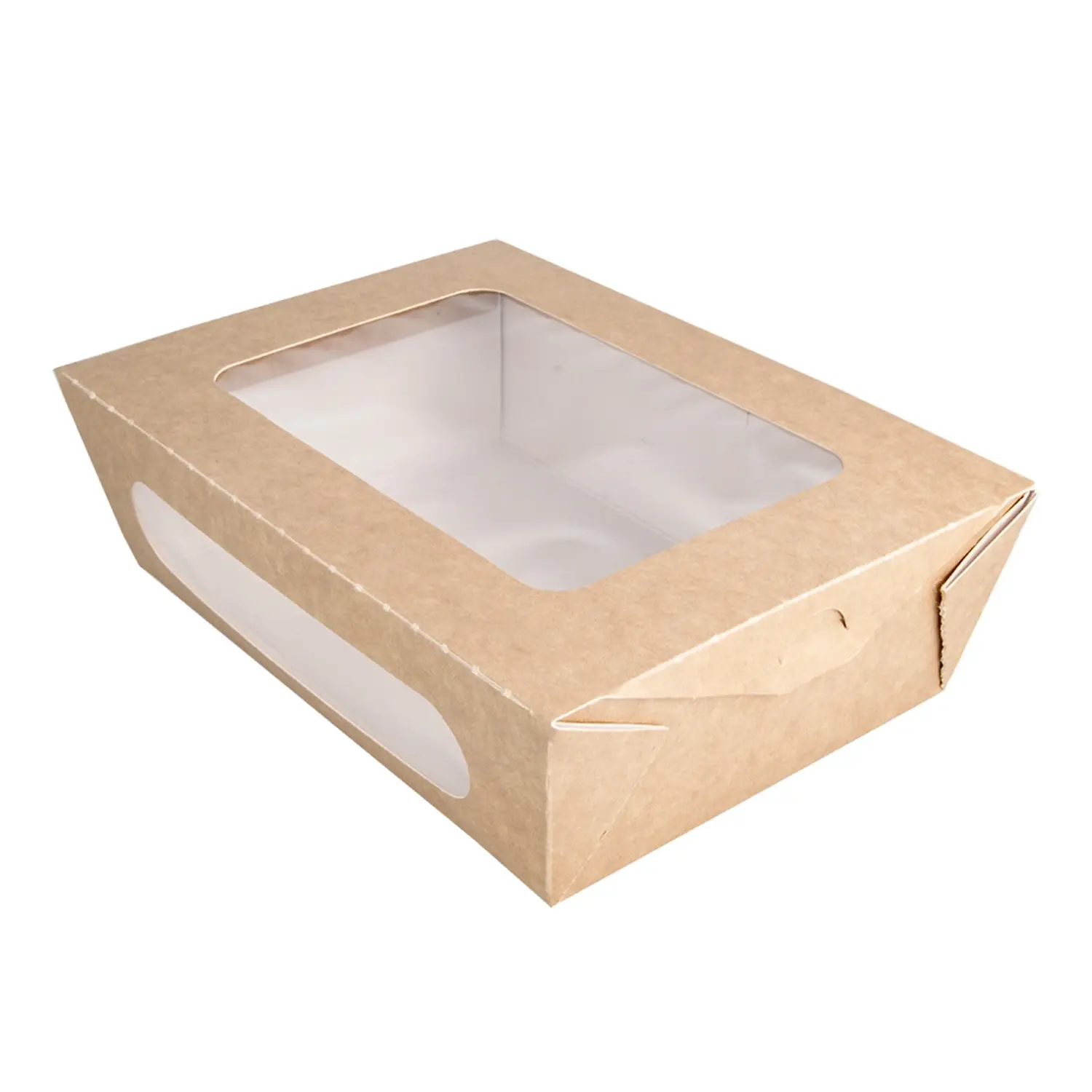 Scatole per insalata con finestra  1200 ml - 40 oz 391 g/m2 + pe 20,4x14,2x6 cm marrone cartone (200 unità)