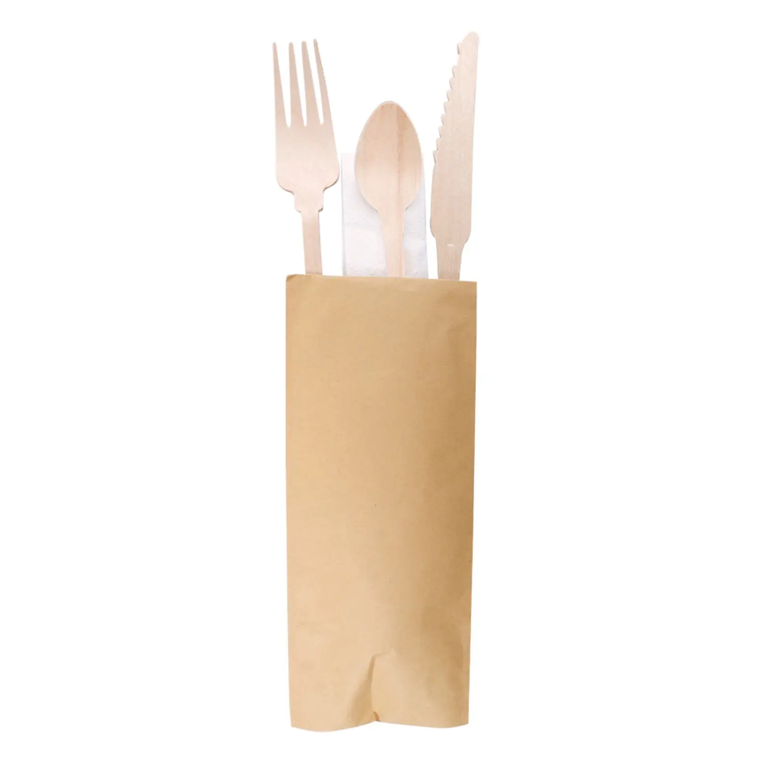 Set 4/1 posate + tovagliolo wood 'classic'  20 cm naturale legno (100 unità)