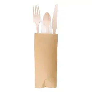 Set 4/1 cubiertos+servilleta wood 'classic'  20 cm natural madera (100 unid.)