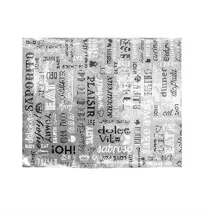Carta antigrasso fast food 'parole' 35+20 g/m2 28x34 cm argento pergamena + alluminio (1000 unità)