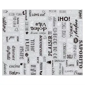 Carta antigrasso basket 'parole' 35+20 g/m2 31x38 cm argento pergamena + alluminio (1000 unità)