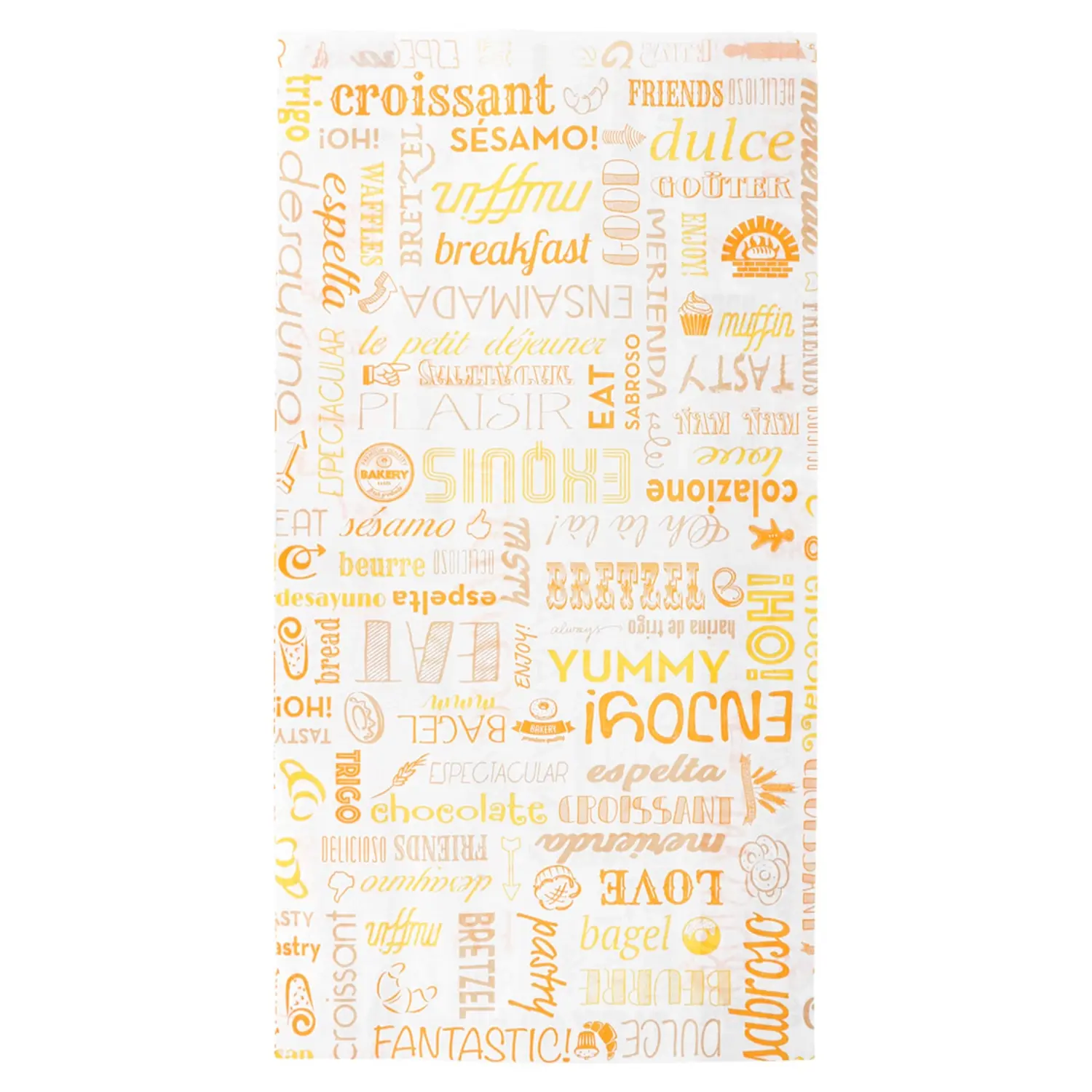 Sacchetti croissant 'orange parole' 33 g/m2 19+8x35 cm bianco cellulosa (250 unità)