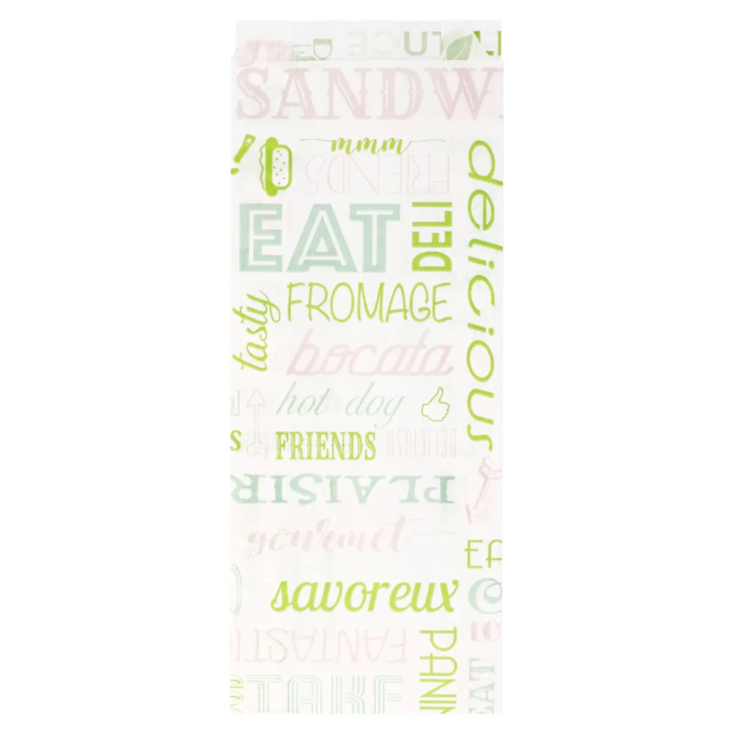 Sacchetti sandwiches pfas free 'green parole' 35 g/m2 9+4x22 cm bianco pergamana antigrassi (500 unità)