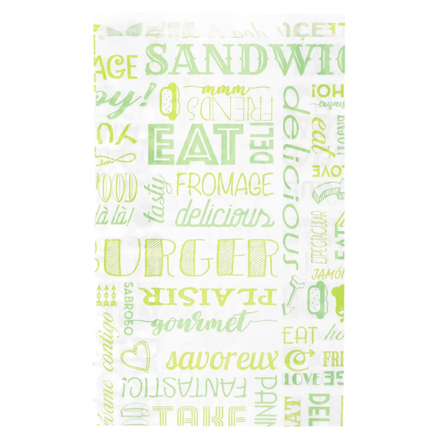 Sacchetti hamburger pfas free 'green parole' 32 g/m2 14+7x22 cm verde pergamana antigrassi (500 unità)