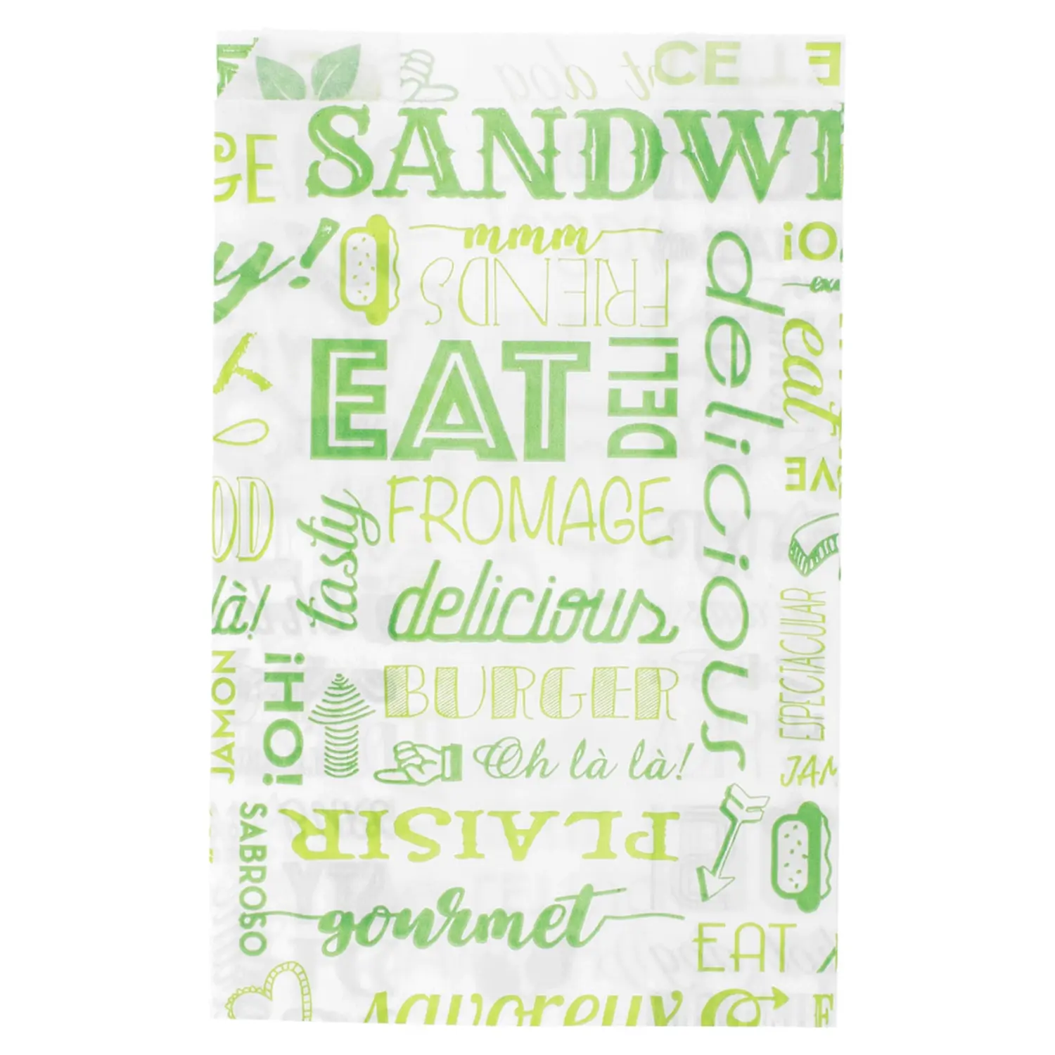 Sacchetti hamburger pfas free 'green parole' 32 g/m2 12+7x18 cm verde pergamana antigrassi (500 unità)