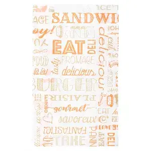 Sacchetti hamburger 'orange parole' 32 g/m2 14+7x22 cm arancio pergamana antigrassi (500 unità)