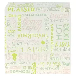 Carta antigrasso aperto 2 lati fast food pfas free 'parole' 35 g/m2 16x16,5 cm bianco pergamana antigrassi (500 unità)