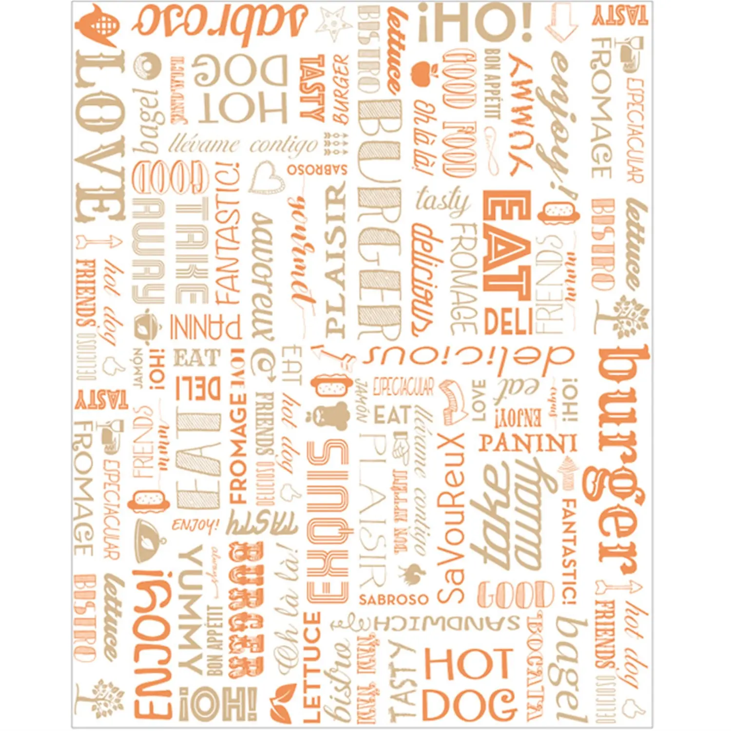 Carta antigrasso fast food pfas free 'orange parole' 35 g/m2 28x34 cm bianco pergamana antigrassi (1000 unità)