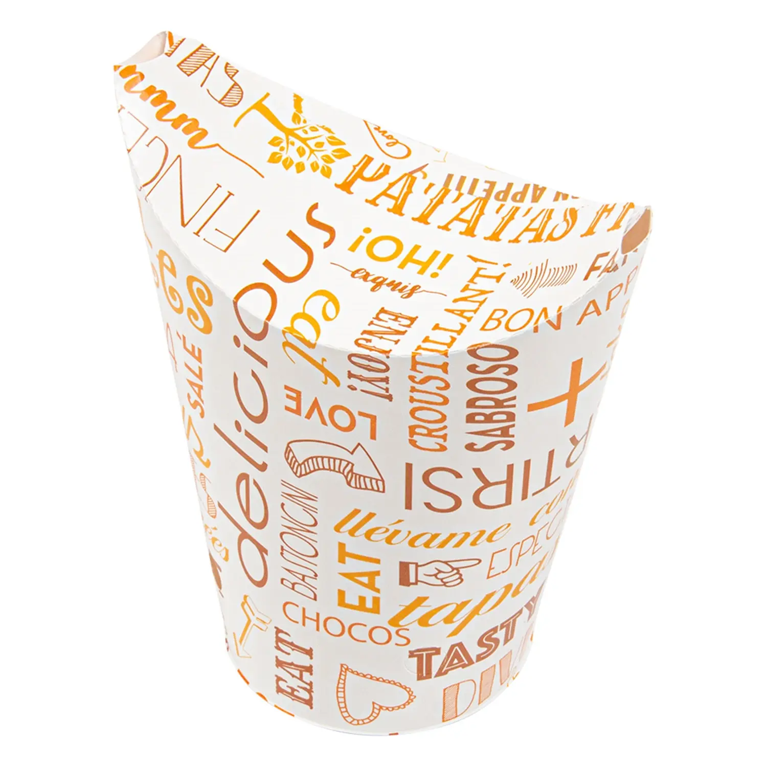 Bicchiere per fritti chiuso 'parole' 16 oz - 480 ml 220 + 18pe g/m2 8,5x14 cm bianco cartone (50 unità)