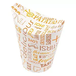 Copos para batatas fritas c/fecho 'parole' 16 oz - 480 ml 220 + 18pe g/m2 8,5x14 cm branco cartolina (50 unidade)